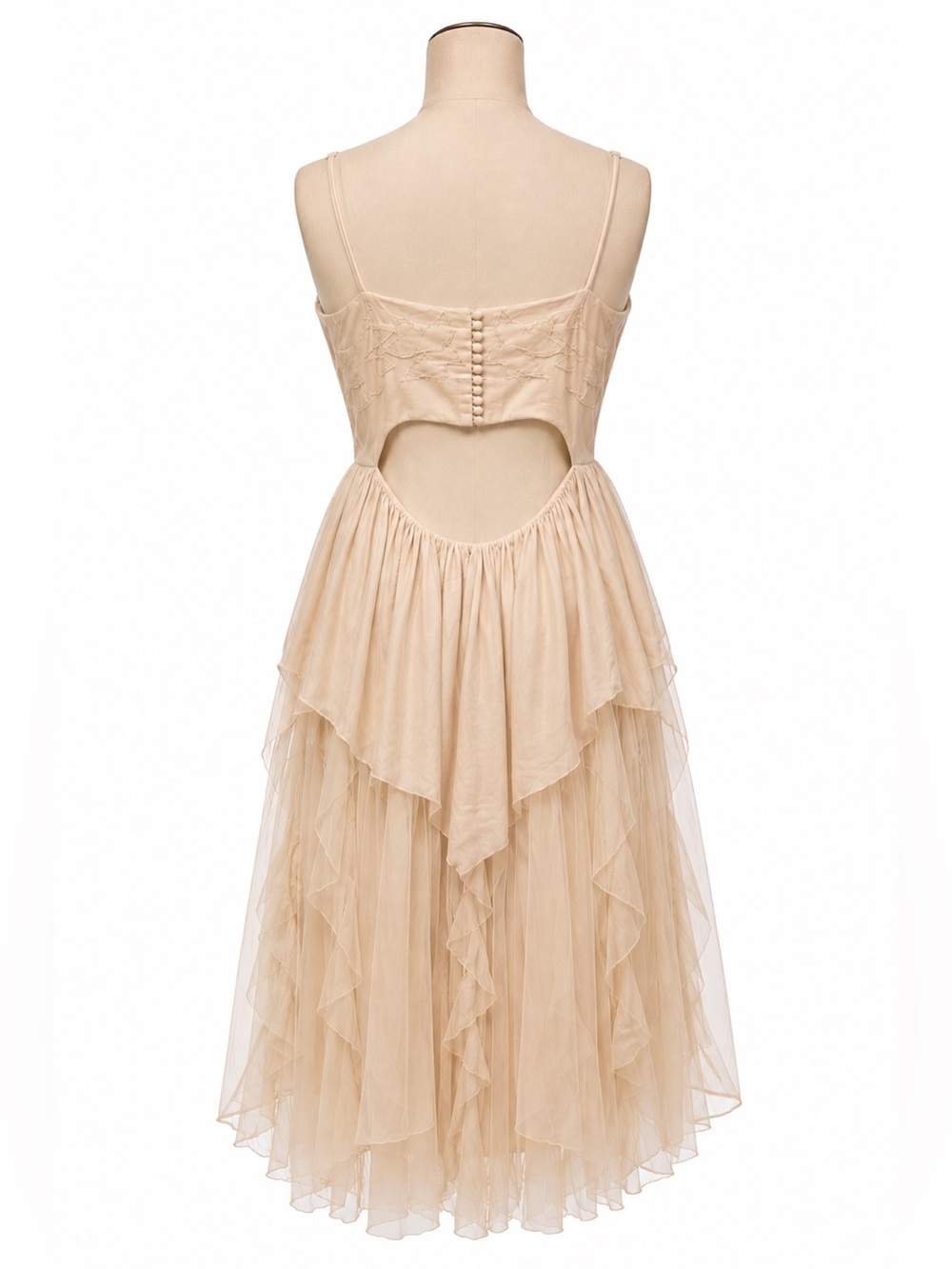 Free People Women’s Peach/Pink Lace Tulle Dress with Ruffle Peplum. Size- 8 - Picture 3 of 10